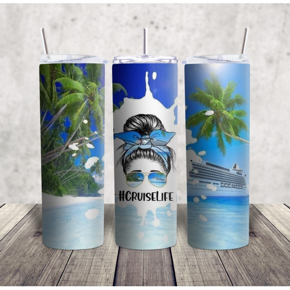 Hand Crafted Tropical CruiseLife Tumbler - Blue and Green